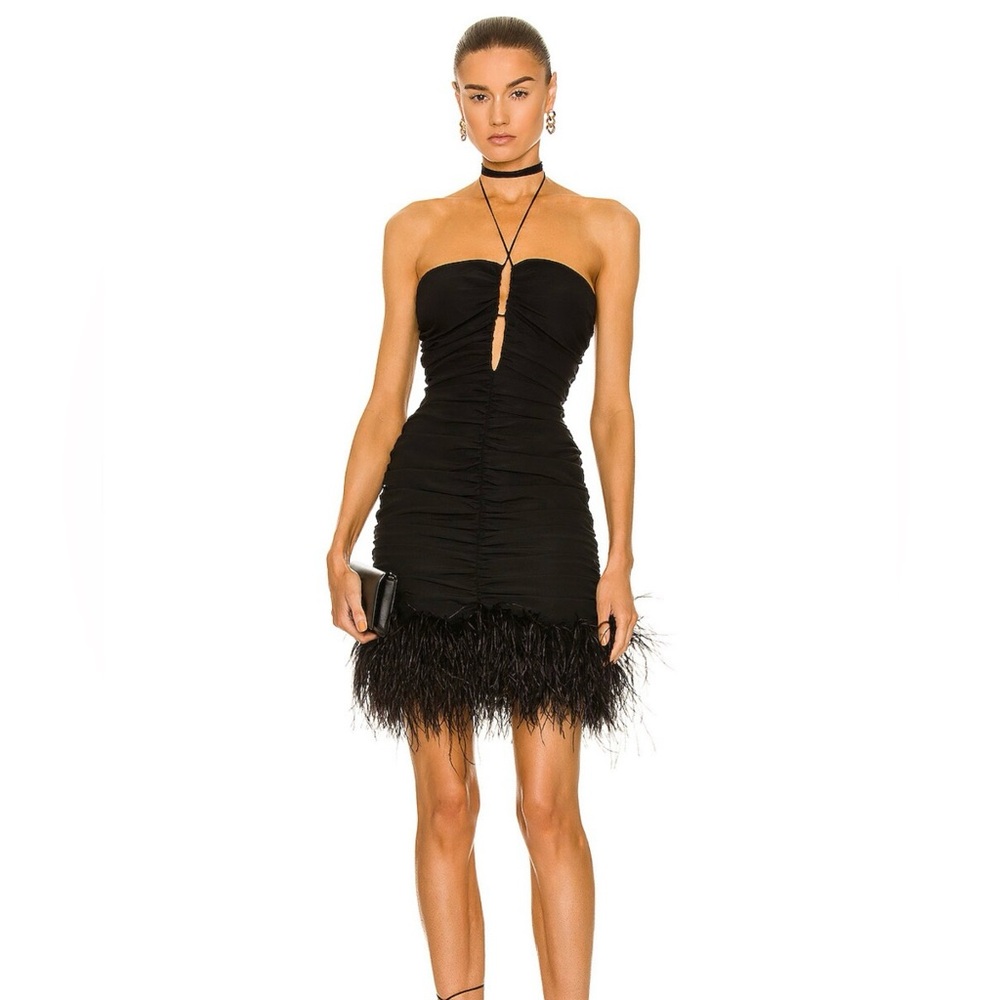 MAGDA BUTRYM Feather Trim Mini Dress